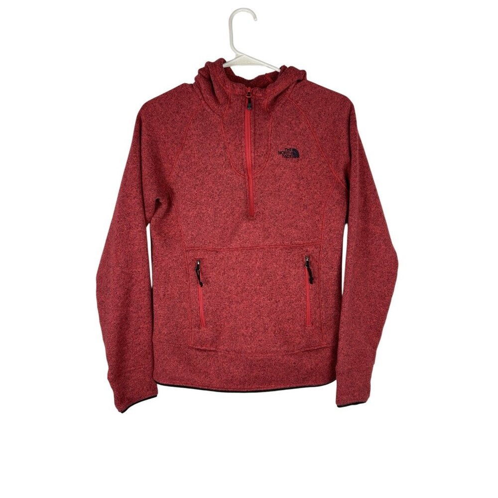 The North Face Womens Hoodie XS Red/Pink 1/4 Zip Fleece Pullover Logo Crescent